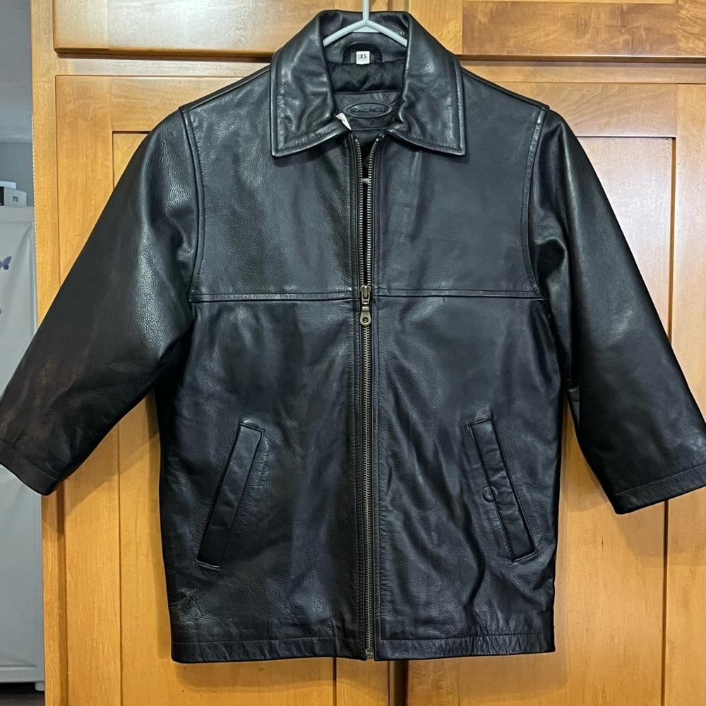 Beardmore Leather Moto Style Jacket, Cropped Sleeve Chop Jacket Youth XS NWT - Picture 4 of 10